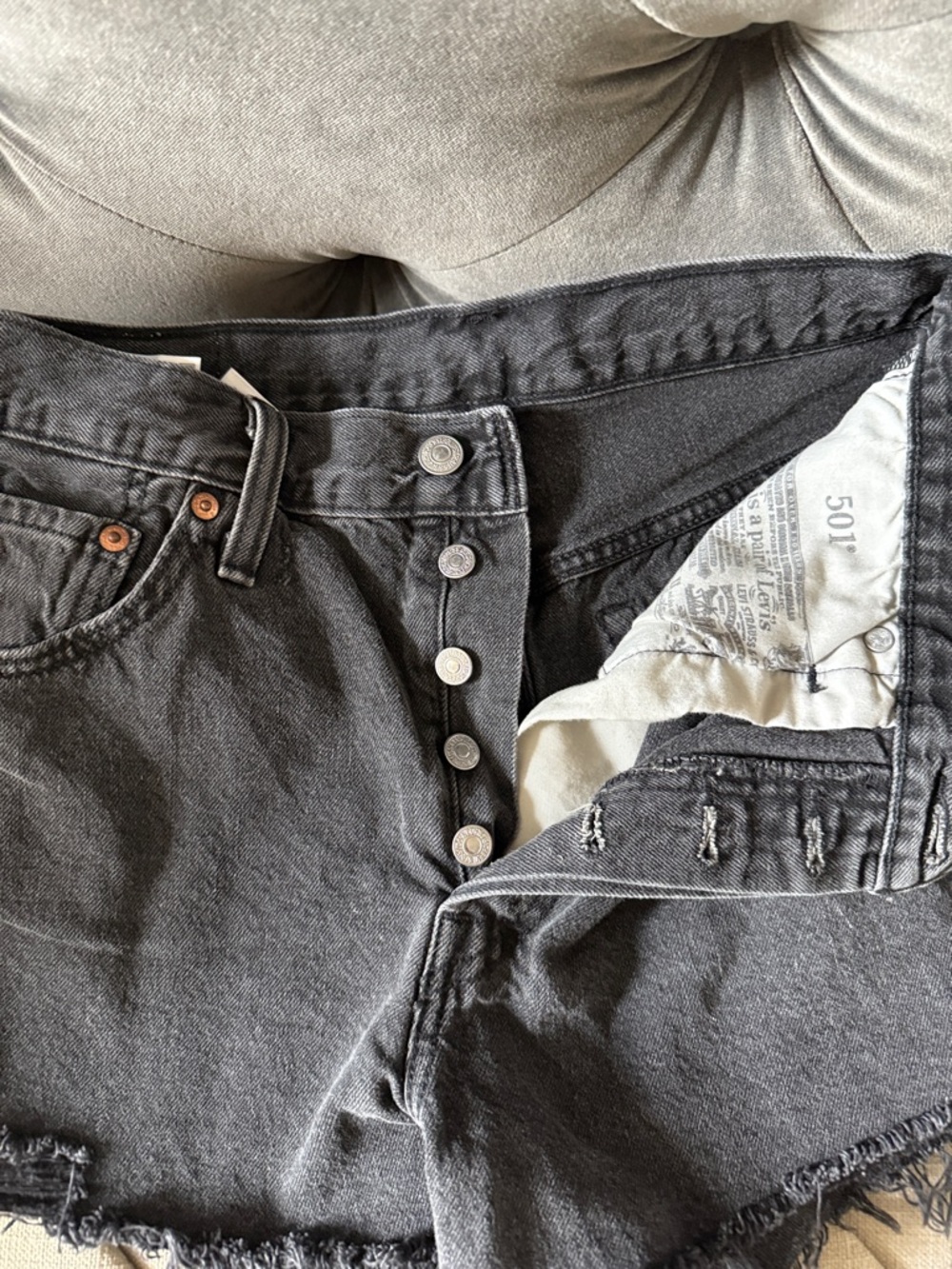 High-Rise Black Jean Shorts with Button Fly